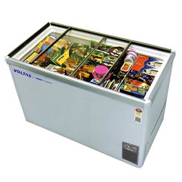 Voltas GT340, 275 Litre Glass Top Deep Freezer with 5 Star Rating and Inbuilt LED Lights, White