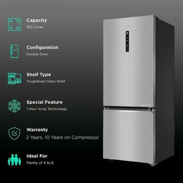 Haier 355 Litre 3 Star Double Door Refrigerator, Mirror Glass (HRB-4053BIS-P)
