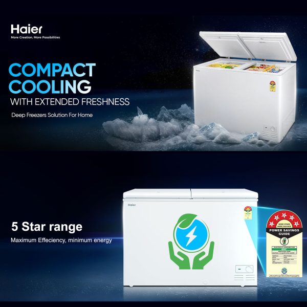 Haier HFC-320DM5 301L Double Door Convertible Deep Freezer with 5 Star, White