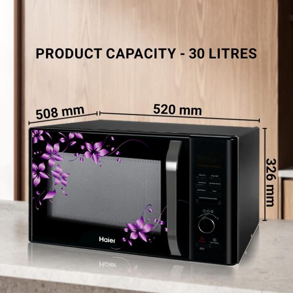 Haier HIL3001CBSH, 30 Litre Convection Microwave Oven with Low Temperature Cooking and 400 Auto Cook Menus, Black