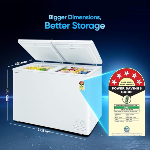 Haier HFC-320DM5 301L Double Door Convertible Deep Freezer with 5 Star, White