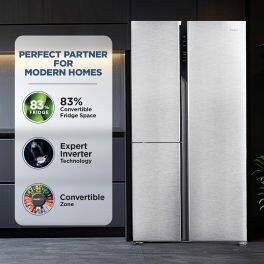 Haier 598 Litre Side by Side Refrigerator, Inox Steel (HRT-683IS)