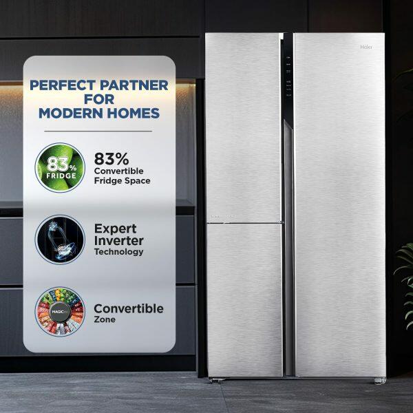 Haier 598 Litre Side by Side Refrigerator, Inox Steel (HRT-683IS)