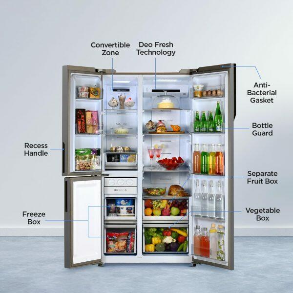 Haier 598 Litre Side by Side Refrigerator, Inox Steel (HRT-683IS)