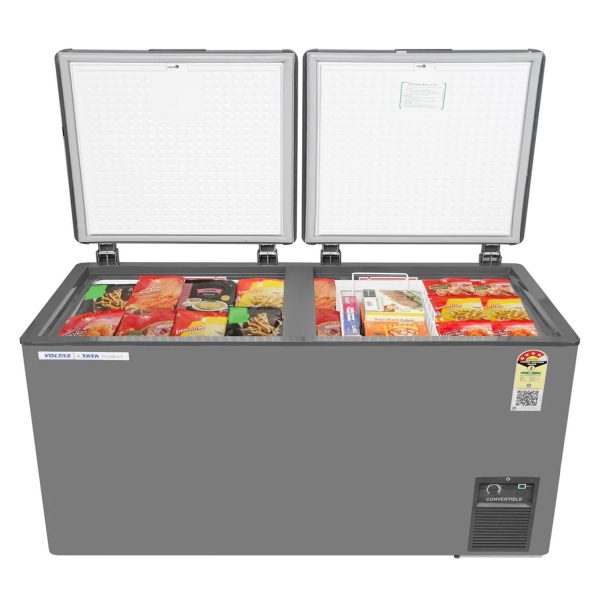 Voltas CVF500 488L Convertible Double Door Deep Freezer with 4 Star, Grey