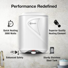 AO Smith Elegance Prime, 10 Litre Vertical Geyser with 5 Star Rating and Bluediamond lined Tank, White