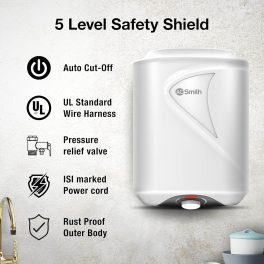 AO Smith Elegance Prime, 10 Litre Vertical Geyser with 5 Star Rating and Bluediamond lined Tank, White