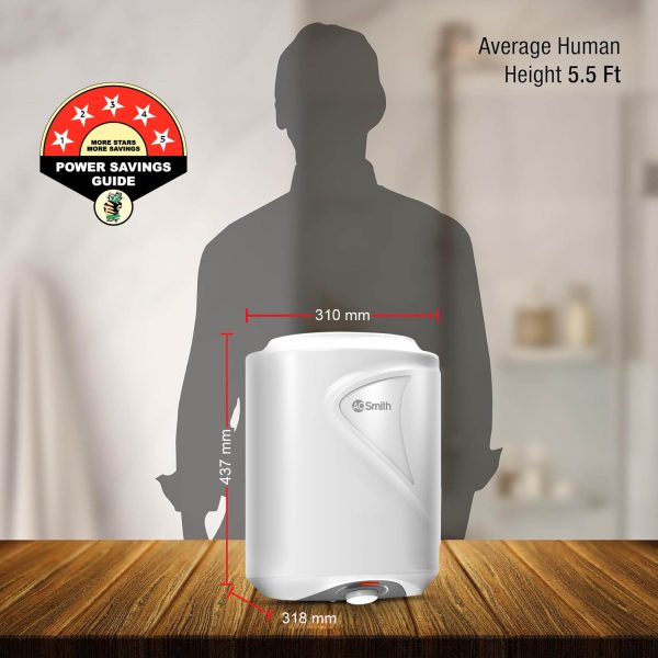 AO Smith Elegance Prime, 10 Litre Vertical Geyser with 5 Star Rating and Bluediamond lined Tank, White