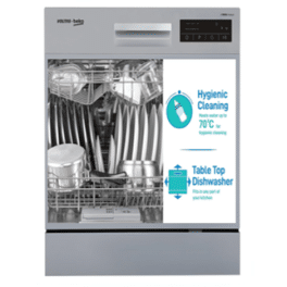 Voltas DT8S, 8 Place Table Top Dishwasher wih 6 Wash Program, 2 Wash Level and Intensive 70 Degree Wash, Silver