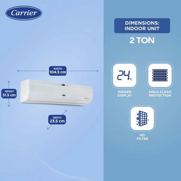 Carrier 24K 3S Durawhite 2 Ton 3 Star Non-Inverter Split AC with Refrigerant Leakage Detector, White