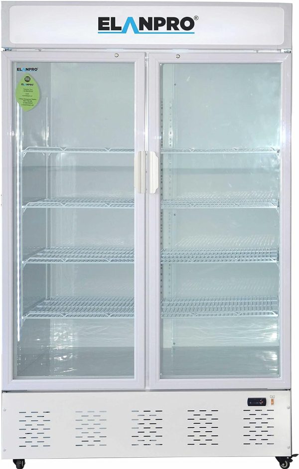 Elanpro ECG1075, 1000 Litre Double Door Visi Cooler with Double Vacuum Glass Door, Digital Temperature Display and LED Lighting, White