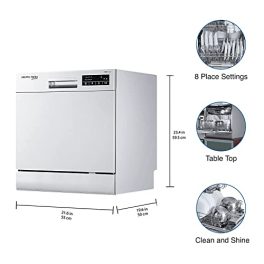 Voltas DT8S, 8 Place Table Top Dishwasher wih 6 Wash Program, 2 Wash Level and Intensive 70 Degree Wash, Silver