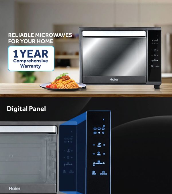 Haier HIL3501GR, 35 Litre Oven Toaster Grill with Digital Control, Motorized Rotisserie and Kebab Making Accesories, Grey