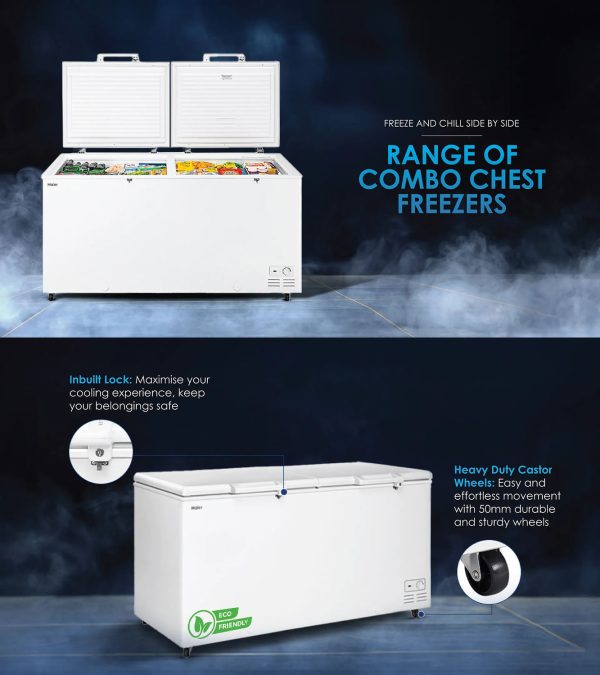 Haier HFC-550CM5, 550 Litre Combo Chest Freezer with Dual Condensor and Two Seperate Compartment with Interior Light, White