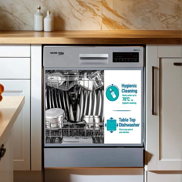 Voltas DT8S, 8 Place Table Top Dishwasher wih 6 Wash Program, 2 Wash Level and Intensive 70 Degree Wash, Silver