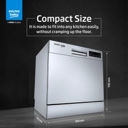 Voltas DT8S, 8 Place Table Top Dishwasher wih 6 Wash Program, 2 Wash Level and Intensive 70 Degree Wash, Silver