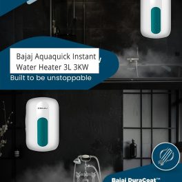 Bajaj Aquaquick, 3 Litre with BIS Approved ISI Marking, Shock Resistant and Rust Proof Body, White