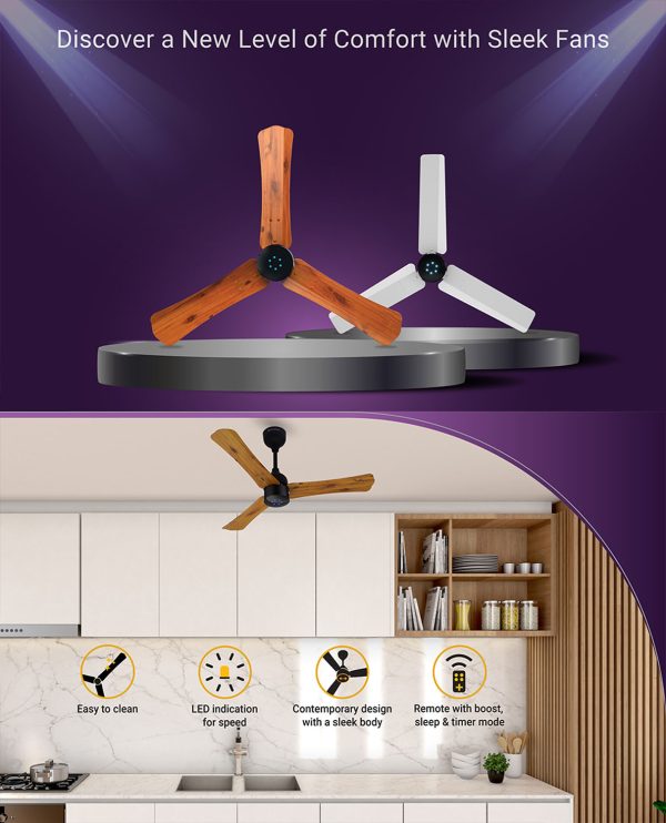 Atomberg Renesa+ 900, 36 Inch BLDC Ceiling Fan with Remote Control and LED Indicators, Golden Oakwood