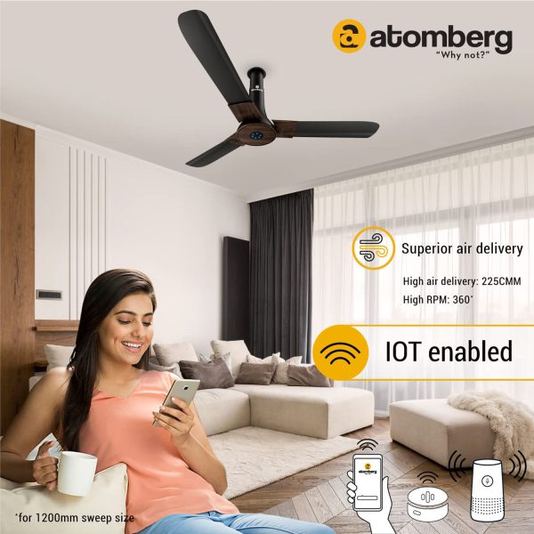 Atomberg Studio+ 1200MM, 48 Inch BLDC Fan Motor with Dust Resistant Coating, 100% Copper Motor, Double Sided Steel Shielding and Remote, Earth Brown