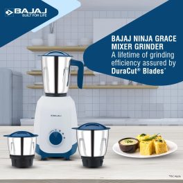 Bajaj Ninja Series Notch, 500 Watt 3 Jar Mixer Grinder with Dura Cut Blades, Purple