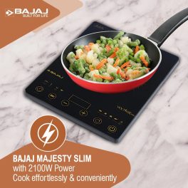 Bajaj Majesty Slim, 2100 Watt Induction Cooktop with 8 Auto Cook Menu and Feather Touch Control, Black