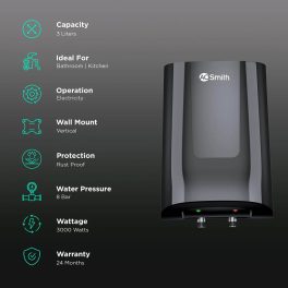 AO Smith Minibot, 3 Litre Instant Water Heater with 8 Pressure Bar and Stylish Design, Black