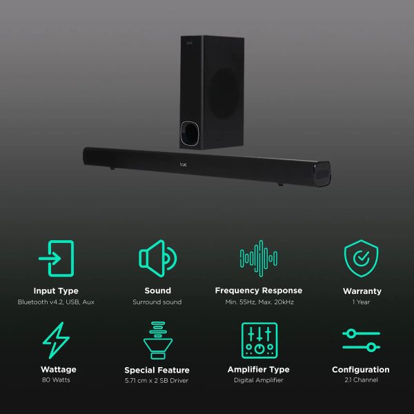 boat Aavante Bar 1200, 80W Soundbar with High Integrated Control, Black