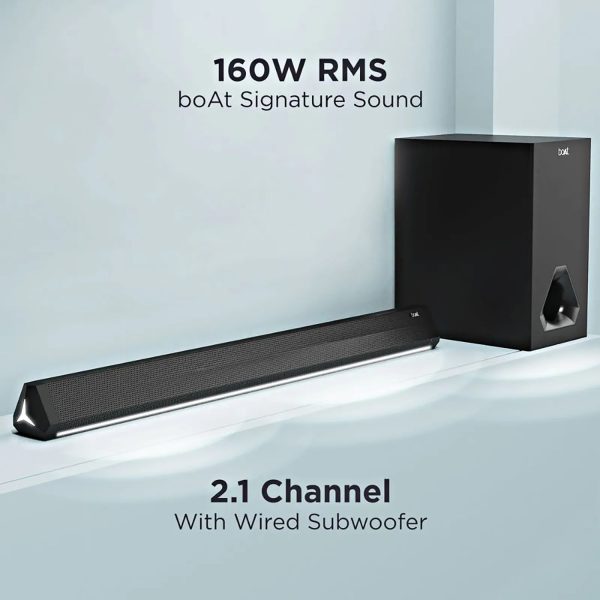 boat Aavante Bar Aura, 160W Soundbar with 2.1 Channel Wired Subwoofer, Pitch-Black