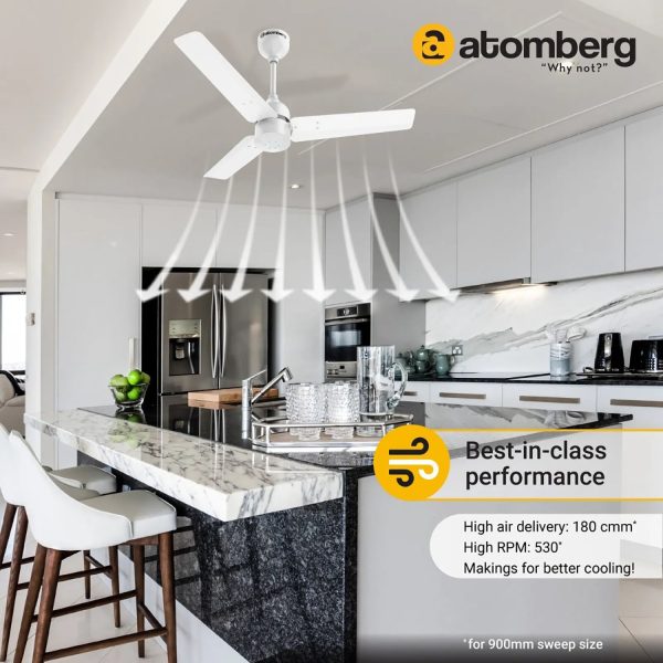 Atomberg Renesa 900, 36 Inch BLDC Ceiling Fan with Remote Control and LED Indicators, White