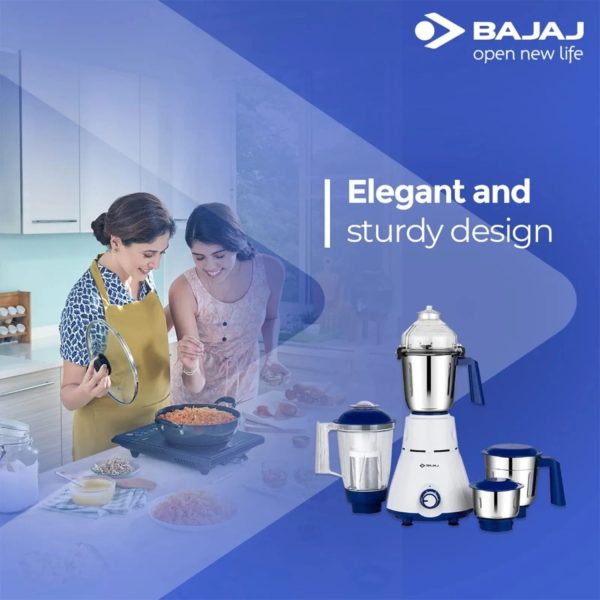 Bajaj Ninja Series Virtue, 750 Watt 4 Jar Mixer Grinder with Dura Cut Blades and Cord Winder, Black