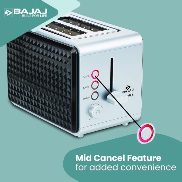 Bajaj Juvel, 750 Watt 2 Slice Pop Up Toaster with 6 Step Browning Control and Slide Out Crum Tray, Silver