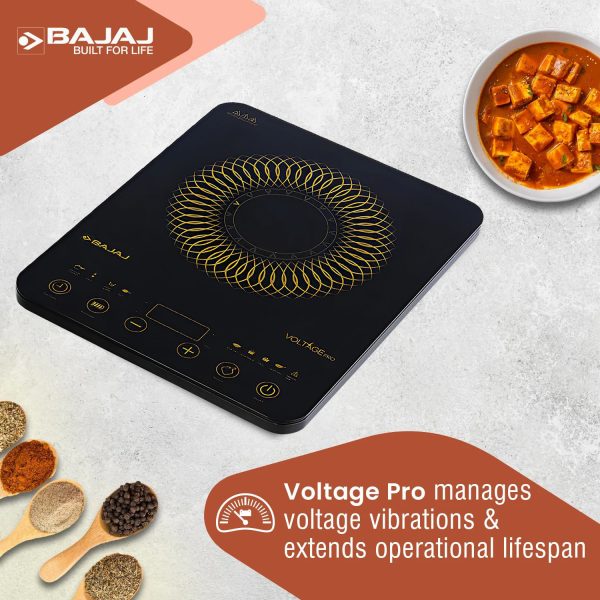 Bajaj Majesty Slim, 2100 Watt Induction Cooktop with 8 Auto Cook Menu and Feather Touch Control, Black