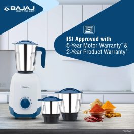 Bajaj Ninja Series Notch, 500 Watt 3 Jar Mixer Grinder with Dura Cut Blades, Purple