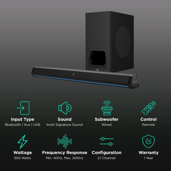 boAt Aavante Bar 2600, 300 Watts Soundbar with Wired Subwoofer, Black