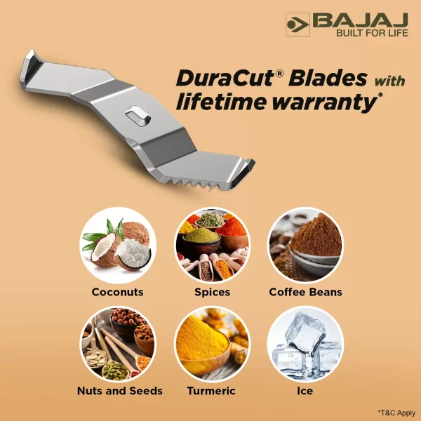 Bajaj MG Finesse, 750 Watt 3 Jar Mixer Grinder with DuraCut Blades, Jar tested as per Milatry Standards and Pulse Mode, Black