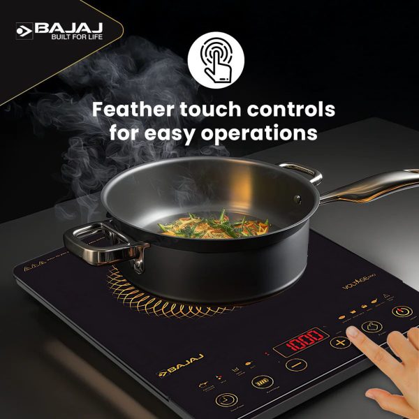 Bajaj Majesty Slim, 2100 Watt Induction Cooktop with 8 Auto Cook Menu and Feather Touch Control, Black