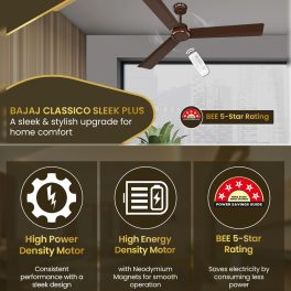 Bajaj Classico 1200MM, 48 Inch Ceiling Fan with BLDC Motor, 5 Star rating, 360 RPM and Corrosion Resistant Body, Red Walnut