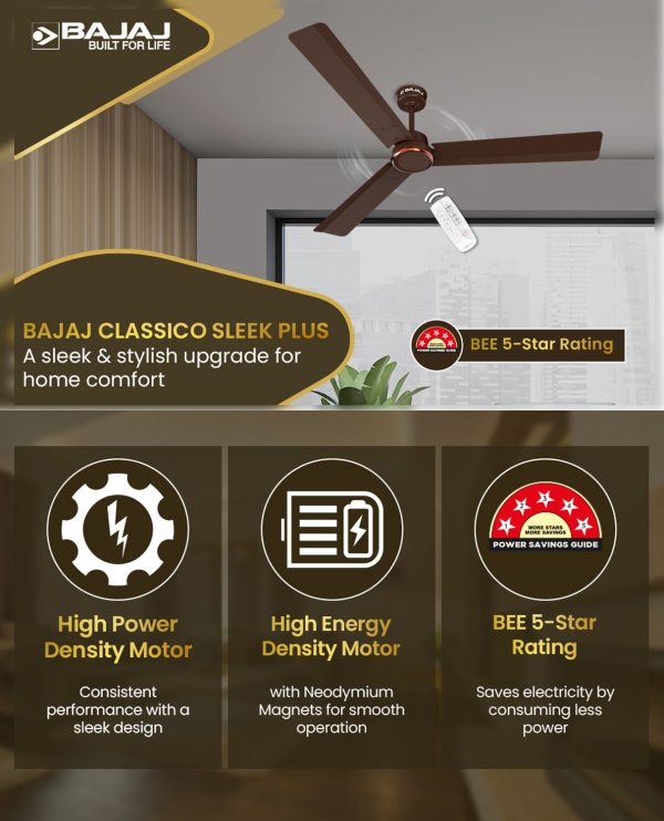 Bajaj Classico 1200MM, 48 Inch Ceiling Fan with BLDC Motor, 5 Star rating, 360 RPM and Corrosion Resistant Body, Red Walnut