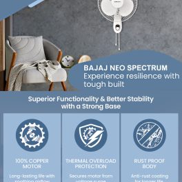 Bajaj Neo Spectrum 400MM, 16 Inch Wall Fan with 100% Copper Motor and Overload Thermal Protector, Grey