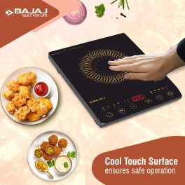Bajaj Majesty Slim, 2100 Watt Induction Cooktop with 8 Auto Cook Menu and Feather Touch Control, Black