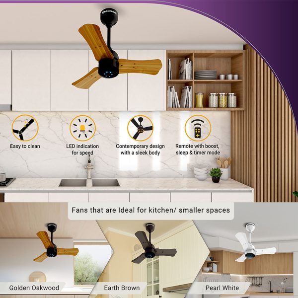 Atomberg Renesa+ 600, 24 Inch BLDC Ceiling Fan with Remote Control and LED Indicators, Golden Oakwood