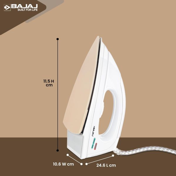 Bajaj DX7, 1000 Watts Dry Iron with Advance Soleplate and 360 Degree Swivel Cord, White