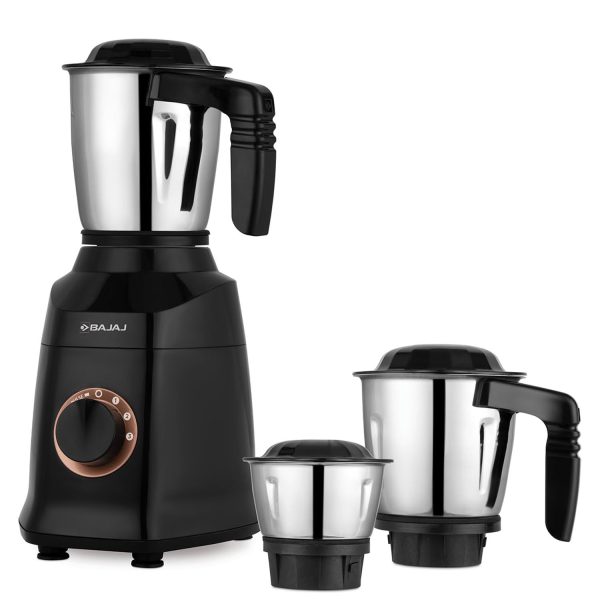 Bajaj MG Finesse, 750 Watt 3 Jar Mixer Grinder with DuraCut Blades, Jar tested as per Milatry Standards and Pulse Mode, Black