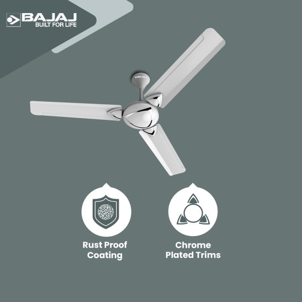 Bajaj Glide 1200MM, 48 Inch Ceiling Fan with 100% Copper Motor, High Speed 340RPM and 1 Star Rating, Snowy White