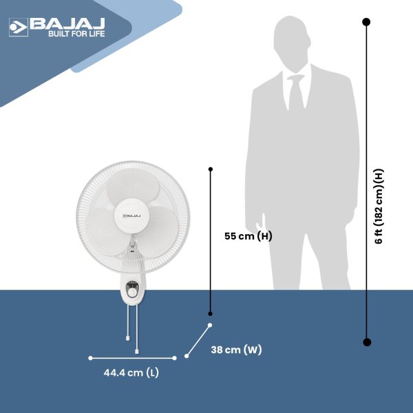 Bajaj Neo Spectrum 400MM, 16 Inch Wall Fan with 100% Copper Motor and Overload Thermal Protector, Grey