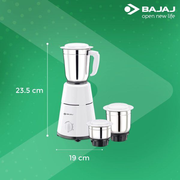 Bajaj GX 500, Powerful 500 Watt 3 Jar Mixer Grinder with Multi tasking Blade, White