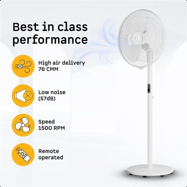 Atomberg Renesa 400, 16 Inch BLDC Pedestal Fan with LED Light, Remote for Oscillation With Timer, Digital Display, Snow White