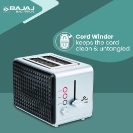Bajaj Juvel, 750 Watt 2 Slice Pop Up Toaster with 6 Step Browning Control and Slide Out Crum Tray, Silver