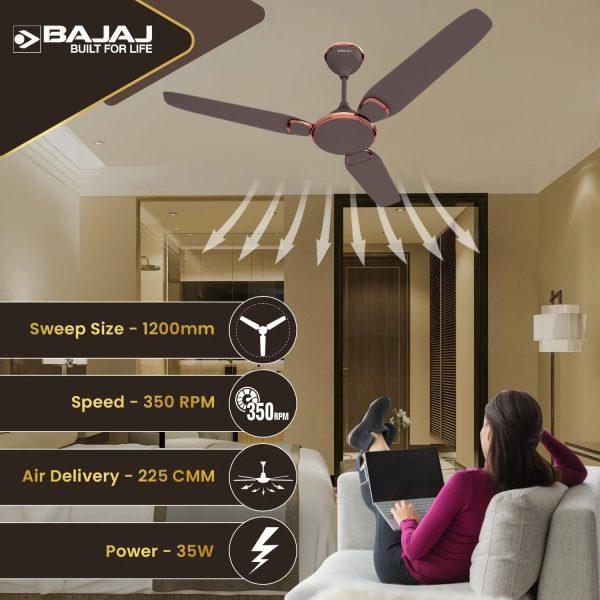 Bajaj Trendy EE 1200, 48 Inch Ceiling Fan with 100% Copper Motor and Alluminium Blades, Red Walnut