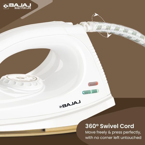 Bajaj DX7, 1000 Watts Dry Iron with Advance Soleplate and 360 Degree Swivel Cord, White